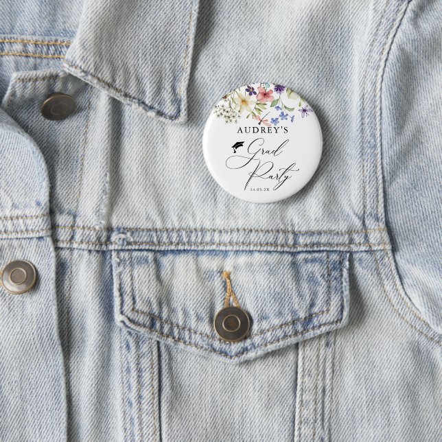Modern Wildflowers Floral  Grad Party  6 Cm Round Badge (In Situ)
