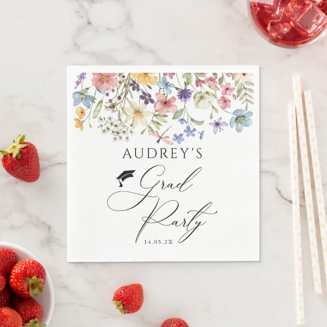 Modern Wildflowers Floral  Grad Party  Napkin (Insitu)