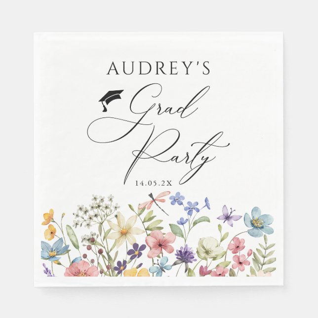 Modern Wildflowers Floral  Grad Party  Napkin (Front)