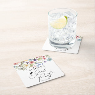 Modern Wildflowers Floral Grad Party Square Paper Coaster