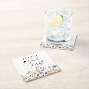 Modern Wildflowers Floral  Grad Party  Square Paper Coaster