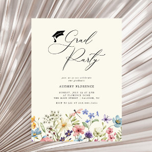 Modern Wildflowers Floral Graduation Party Invitation
