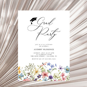 Modern Wildflowers Floral Graduation Party Invitation