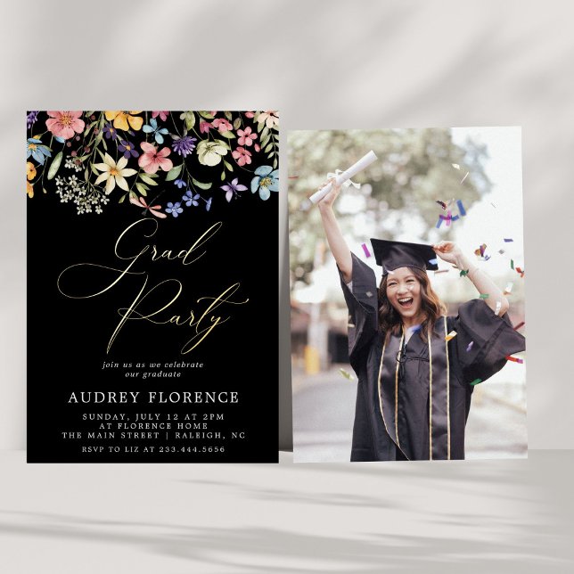 Modern Wildflowers Floral Photo Graduation Party (Creator Uploaded)