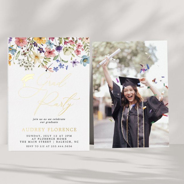 Modern  Wildflowers Floral Photo Graduation Party (Creator Uploaded)