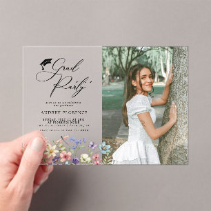 Modern Wildflowers Floral Photo Graduation Party Acrylic Invitations