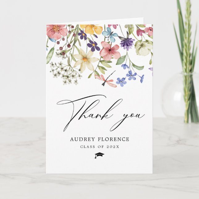 Modern  Wildflowers Floral Photo Graduation Party Thank You Card (Front)
