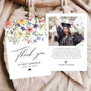 Modern Wildflowers Floral Photo Graduation Party Thank You Card