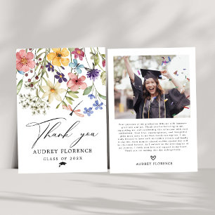 Modern  Wildflowers Floral Photo Graduation Party Thank You Card
