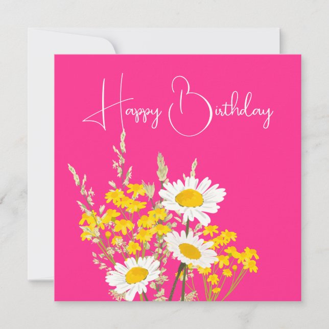 Modern Wildflowers Happy Birthday  Card (Front)