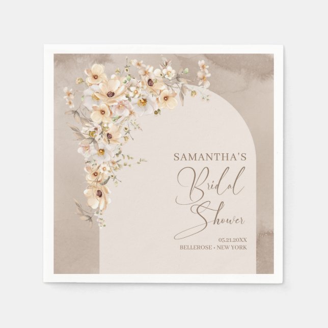 Modern Wildflowers Ivory Arch Frame Bridal Shower Napkin (Front)