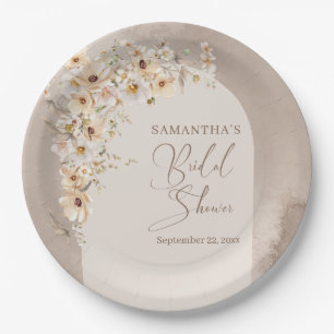 Modern Wildflowers Ivory Boho Arch Bridal Shower Paper Plate