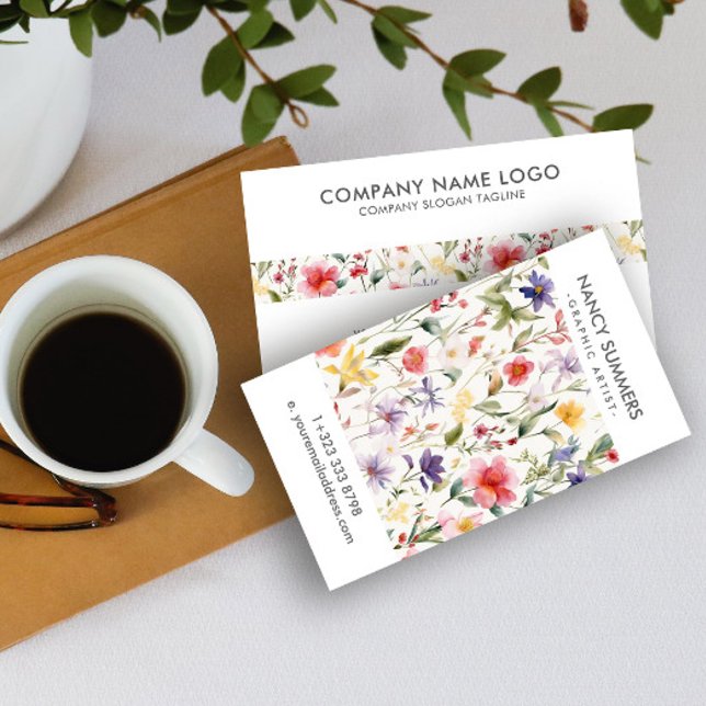 Modern Wildflowers & Leafs Pattern Business Card (Creator Uploaded)