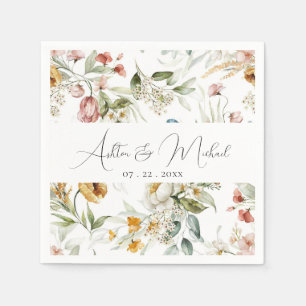 Modern Wildflowers Minimalist Wedding Napkin