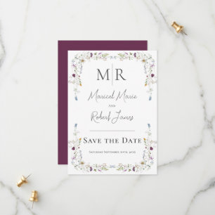 Modern Wildflowers Monogram Burgundy Wedding Save The Date