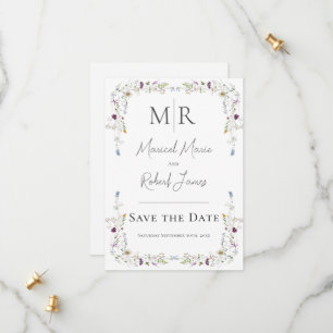 Modern Wildflowers Monogram White Wedding Save The Date
