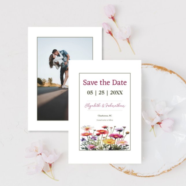 Modern Wildflowers Photo  Save The Date (Modern Wildflowers Photo Save the Date)