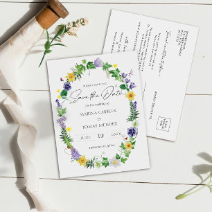 Modern Wildflowers Save the Date Announcement Postcard