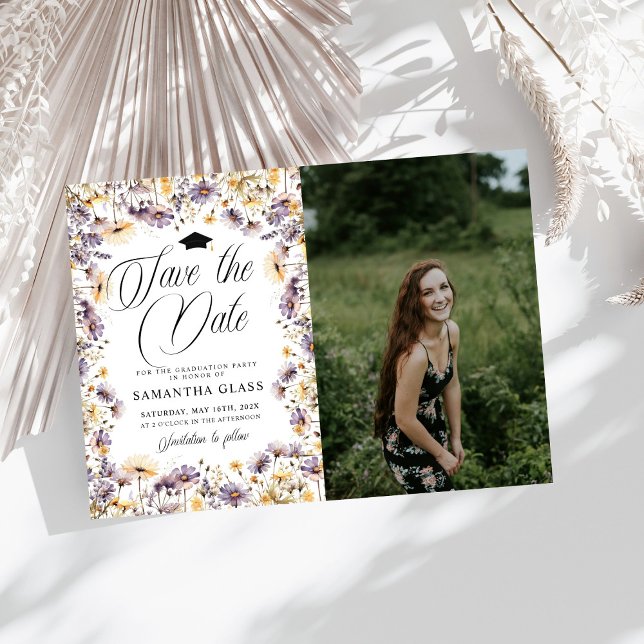 Modern  Wildflowers Save The Date Photo Graduation Invitation (Creator Uploaded)