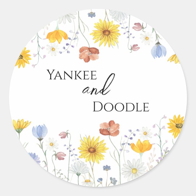 Modern wildflowers spring wedding classic round sticker (Front)