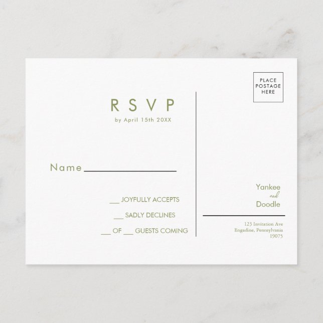 Modern wildflowers spring wedding RSVP Postcard (Back)