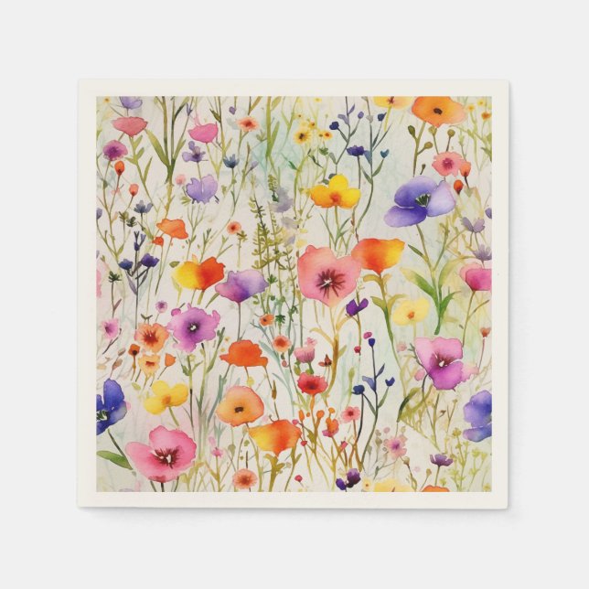 Modern wildflowers watercolor pattern napkin (Front)