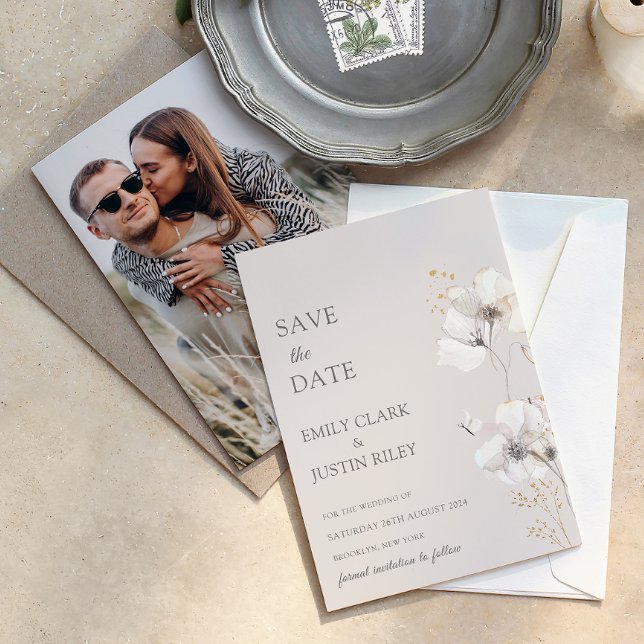 Modern Wildflowers Watercolor Photo Save the Date  Invitation (Creator Uploaded)