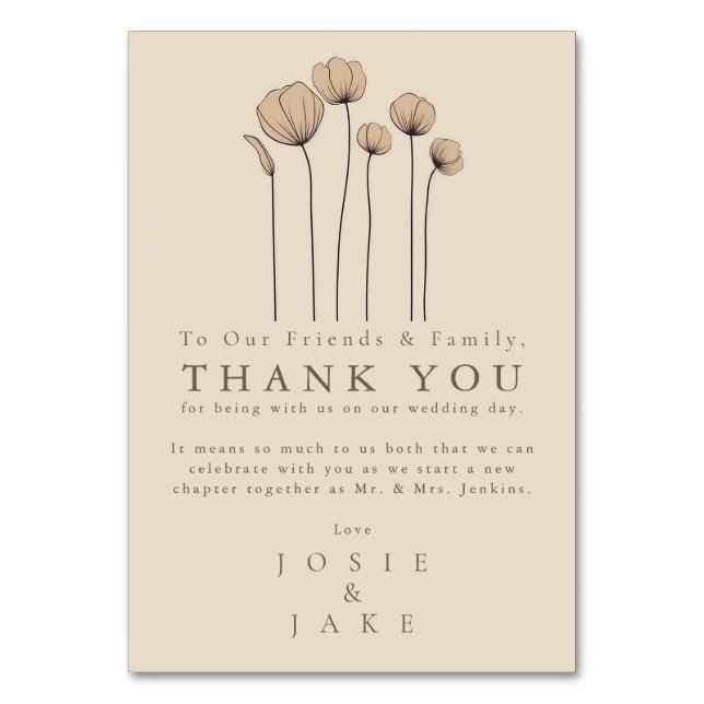 Modern wildflowers Wedding thank you Table Card (Front)