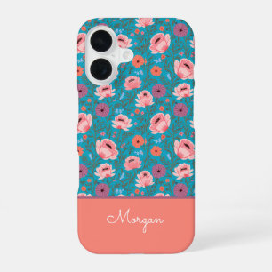 Modern Wildflowers with Name iPhone 16 Case