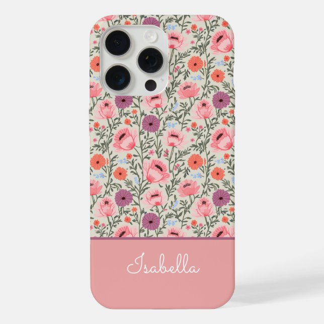 Modern Wildflowers with Name iPhone Case (Back)