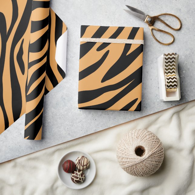 Modern Wildlife Bengal Tiger Animal Print Pattern Wrapping Paper (Crafts)