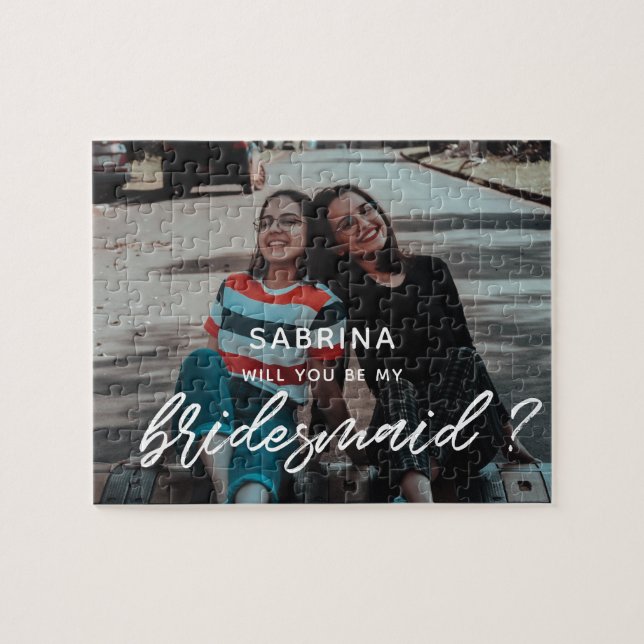 Modern Will you be my bridesmaid photo Jigsaw Puzzle (Horizontal)