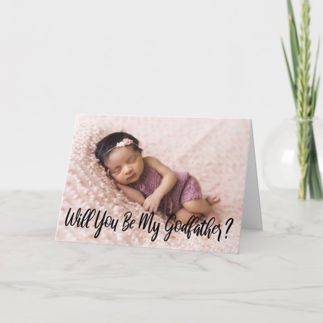 Modern Will You Be My Godfather Photo Card (Front)
