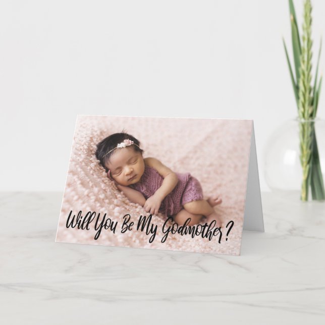 Modern Will You Be My Godmother Photo Card (Front)