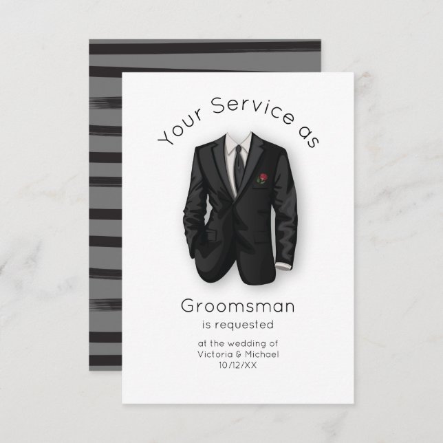 Modern will you be my Groomsman Suit & Tie Invitation (Front/Back)