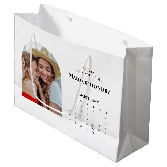 Modern Will You Be My Maid Of Honour Proposal Large Gift Bag (Front Angled)