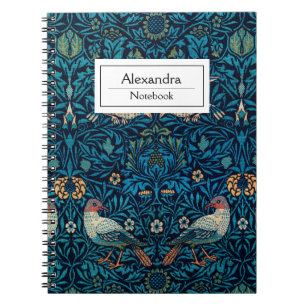 Modern William Morris Monogram Birds Notebook