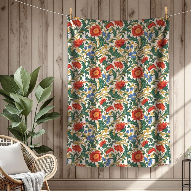 Modern William Morris Style Rich Botanical Motifs Fleece Blanket (Modern William Morris Style Rich Botanical Motifs Fleece Blanket)