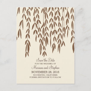 modern willow tree branches elegant save the date announcement postcard
