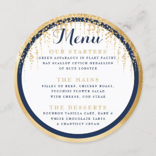 Modern Willow Tree Navy Blue Gold Wedding Menu