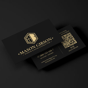 Modern Window Door Contractor Logo Black Business Card