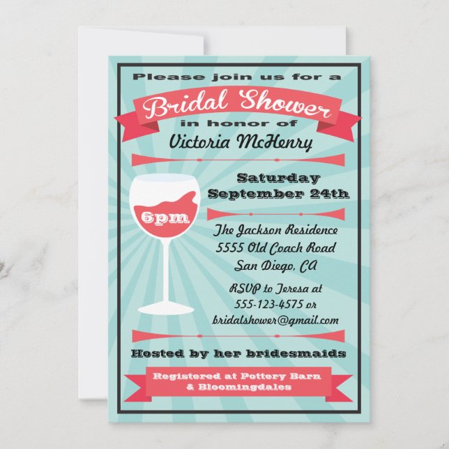 Modern Wine Bridal Shower Party Invitations (Front)