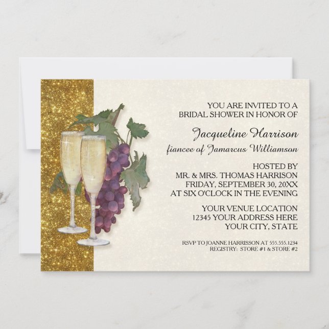 Modern Wine Champagne Glass Theme Bridal Shower Invitation (Front)
