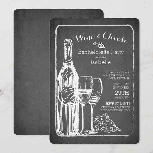 Modern Wine & Cheese Bachelorette Party Invitation (Front/Back)