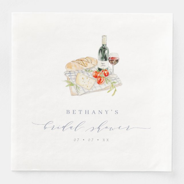 Modern Wine & Cheese Picnic Bridal Shower  Napkin (Front)
