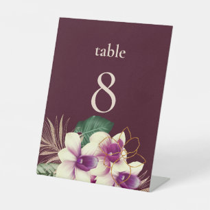 Modern Wine Colour White Floral Wedding Menu Pedestal Sign
