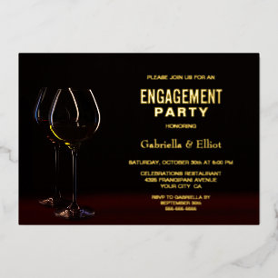 Modern Wine Glass Gold Text Engagement Party