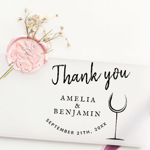 Modern Wine Glass Typography Thank you Wedding Rubber Stamp