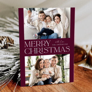 Modern Wine Merry Christmas 2 Photo Holiday Card