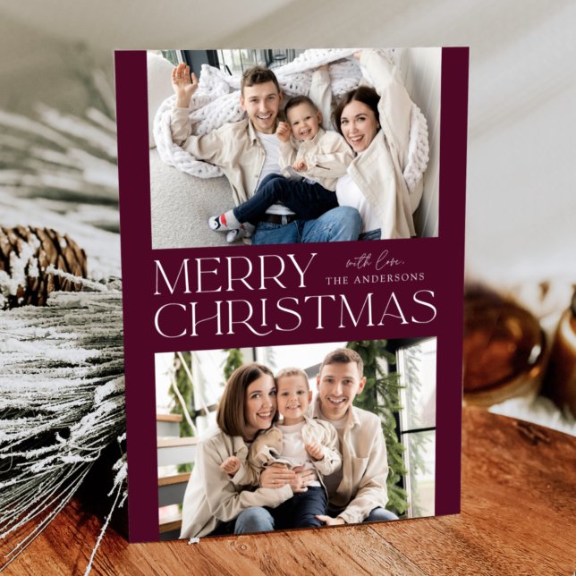 Modern Wine Merry Christmas 2 Photo Holiday Card (Creator Uploaded)